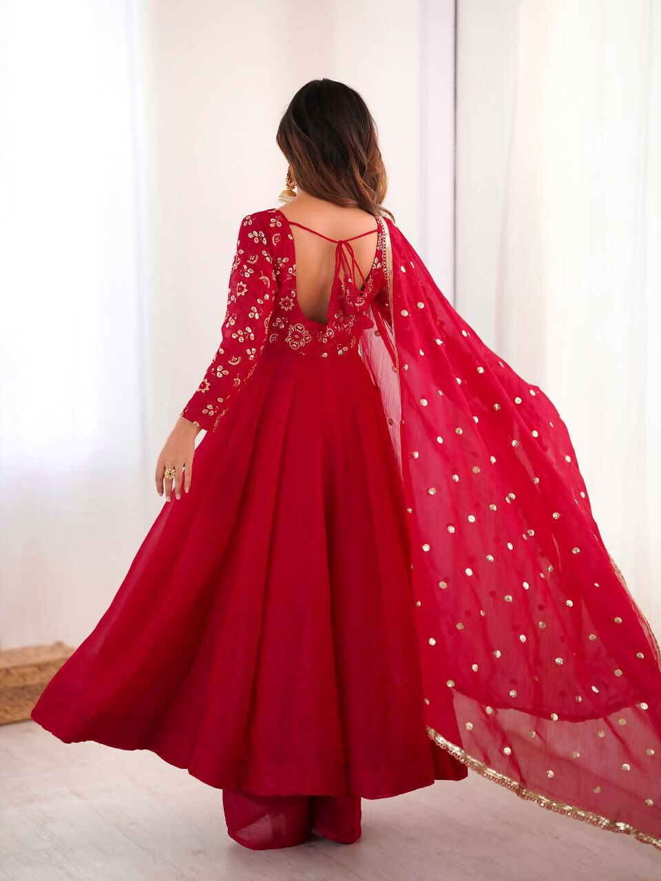 Teeya Creation New Trendy Stylish Elegant Finish With Full Flair Pink Gown Set | Grocsy