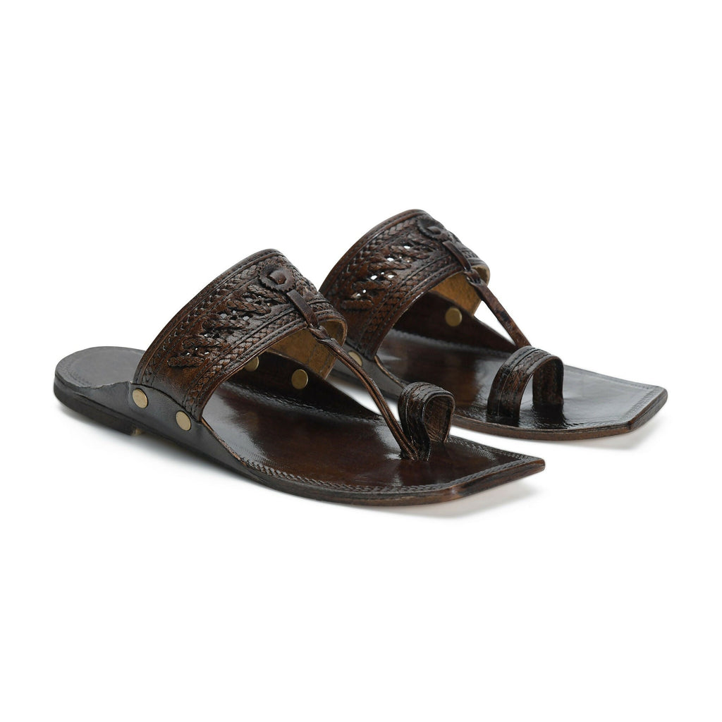 Stepsoft Men'S Brown Kolhapuri Chappal | Cutwork Leather Ethnic Slip-On Footwear | Grocsy