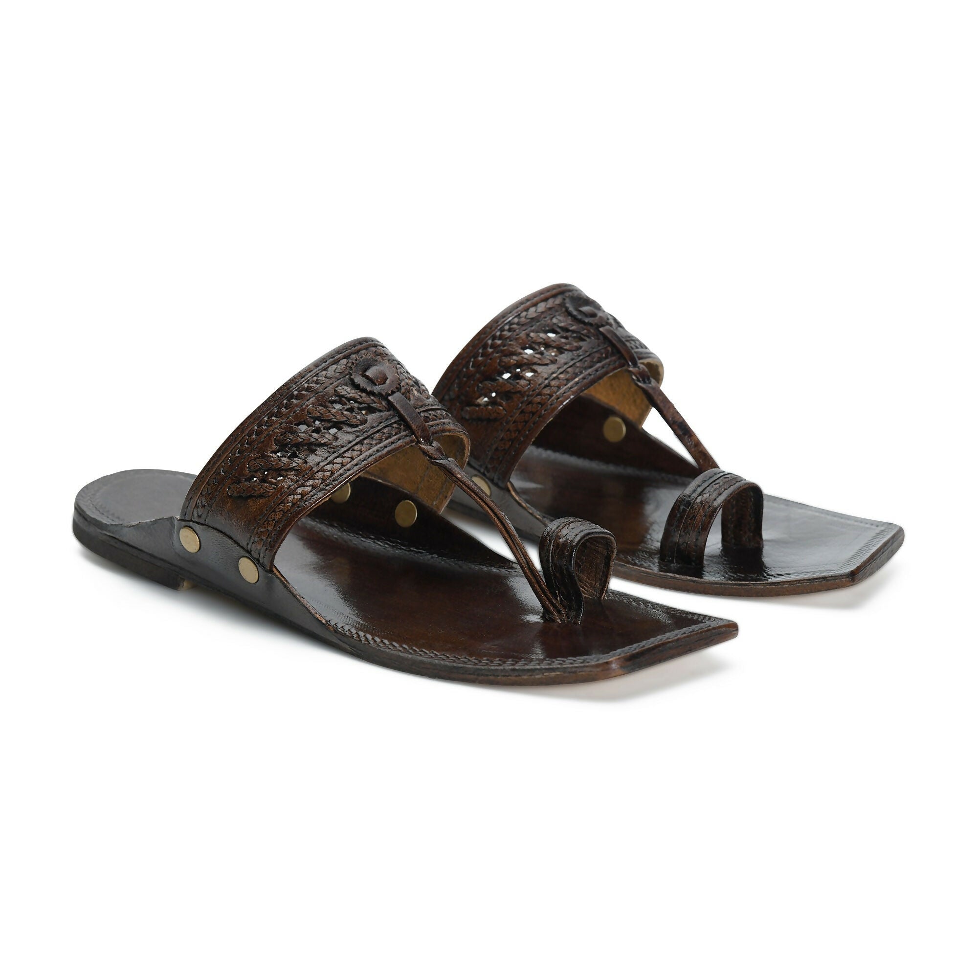 Stepsoft Men'S Brown Kolhapuri Chappal | Cutwork Leather Ethnic Slip-On Footwear | Grocsy
