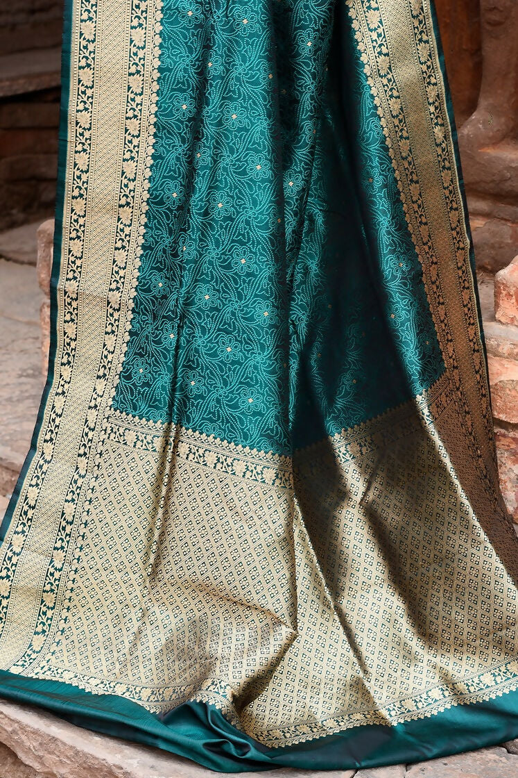 Joban Fashion Green Banarasi Katan Pure Handloom Banarasi Silk Saree | Grocsy