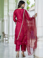 Vellora Red Silk Blend Embroidered Salwar Suit for Everyday Wear | Grocsy