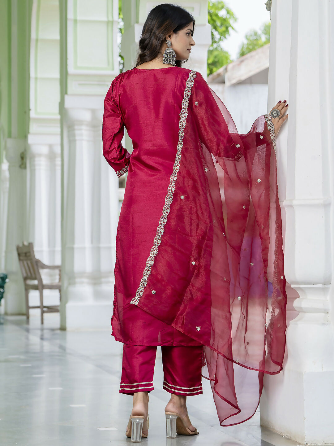 Vellora Red Silk Blend Embroidered Salwar Suit for Everyday Wear | Grocsy