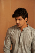 Grey viscose Chikankari Embroidery Work Men's Traditional Kurta Set - Mahotsav | Grocsy