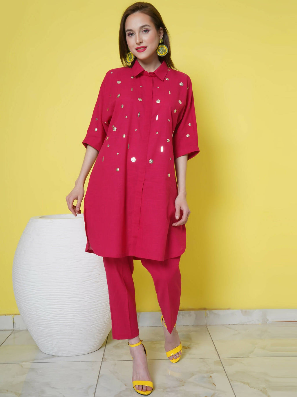 Women Republic Pink Cotton Embellished Kurta Set | Grocsy