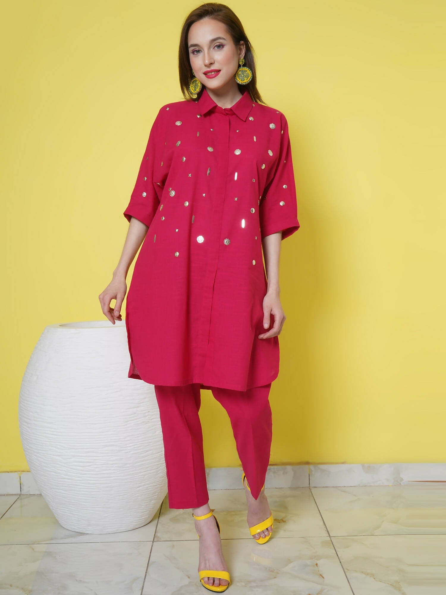 Women Republic Pink Cotton Embellished Kurta Set | Grocsy