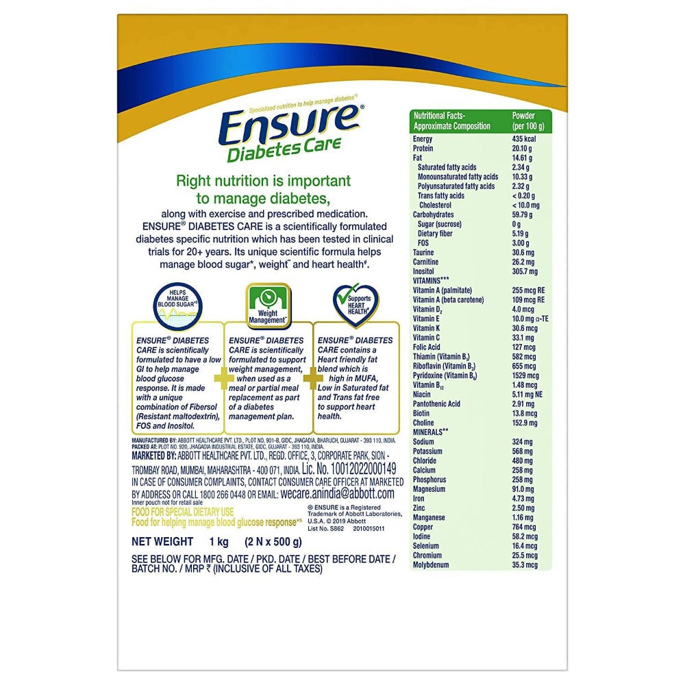 Ensure Diabetes Care Powder Vanilla Flavour - Sugar Free Health Drink | Grocsy