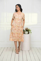Myshka Women Multi-Abstract Rayon A-Line V-Neck Dress | Grocsy