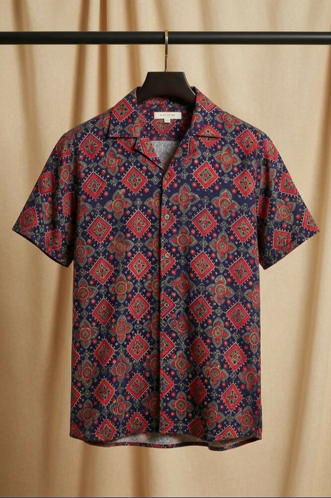 Solace — Red Ajrakh Cotton Shirt by Hilo Design | Grocsy