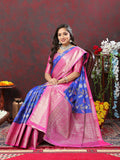 Lorenvalley Fashion Blue Cotton Woven Design Zari Meenakari Weaving Saree | Grocsy