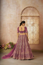 Kesar Fab Dark-Purple Net Hand_Woven Lehenga | Grocsy