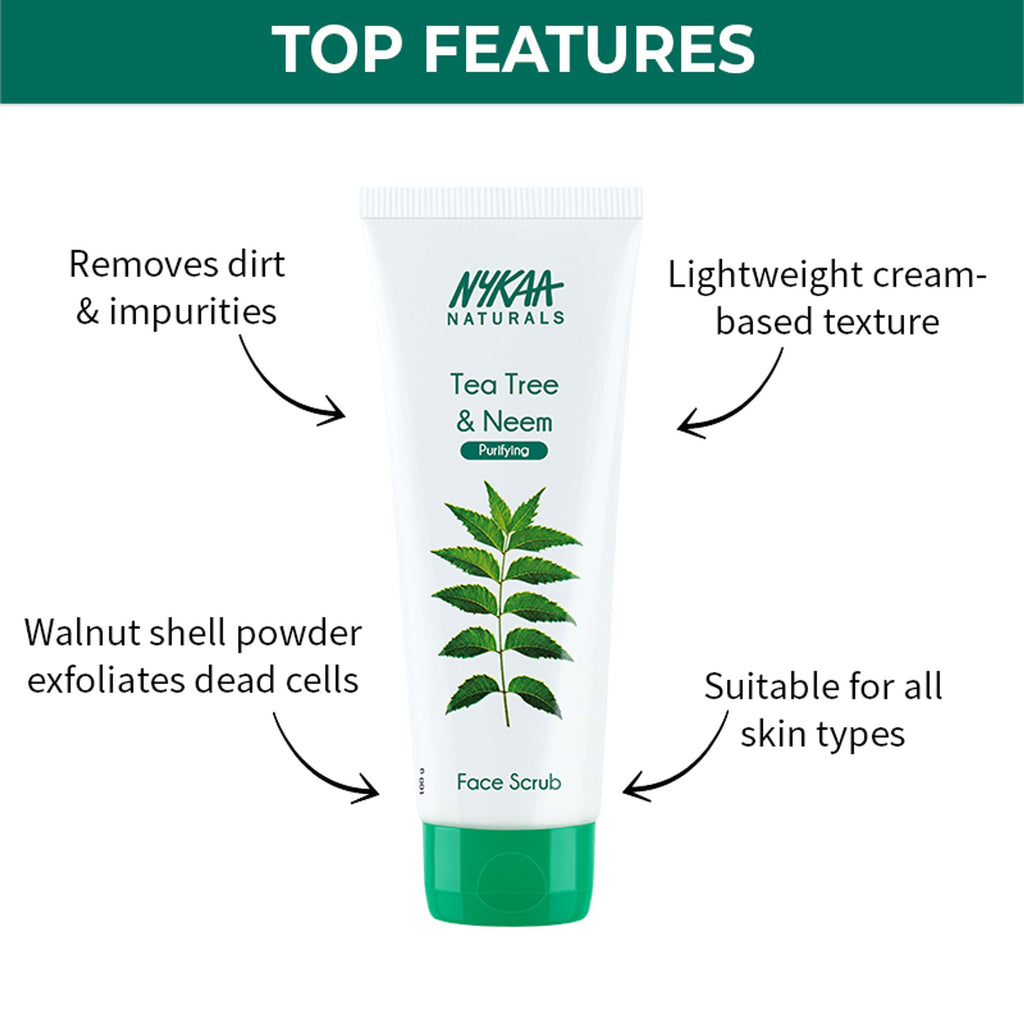 Nykaa Naturals Tea Tree & Neem Detox Face Scrub For Purifying, Acne Control & Clear Skin Glow - Tea Tree & Neem | Grocsy