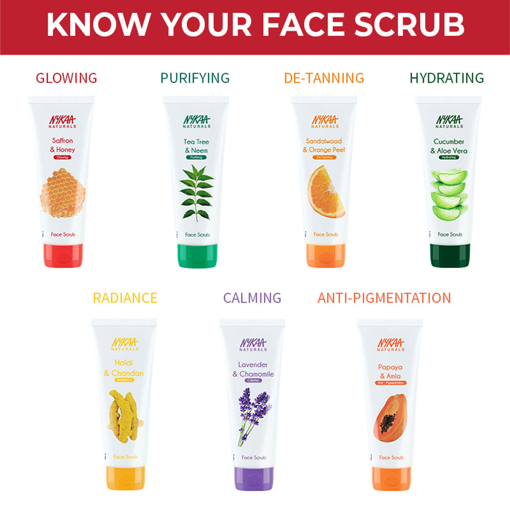 Nykaa Naturals Tea Tree & Neem Detox Face Scrub For Purifying, Acne Control & Clear Skin Glow - Saffron & Honey | Grocsy