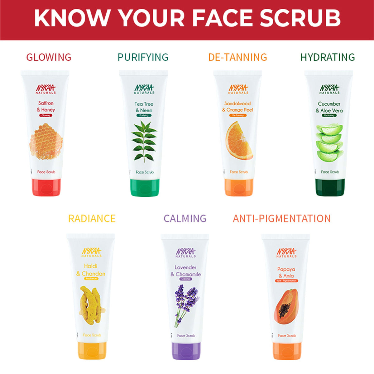 Nykaa Naturals Tea Tree & Neem Detox Face Scrub For Purifying, Acne Control & Clear Skin Glow - Saffron & Honey | Grocsy