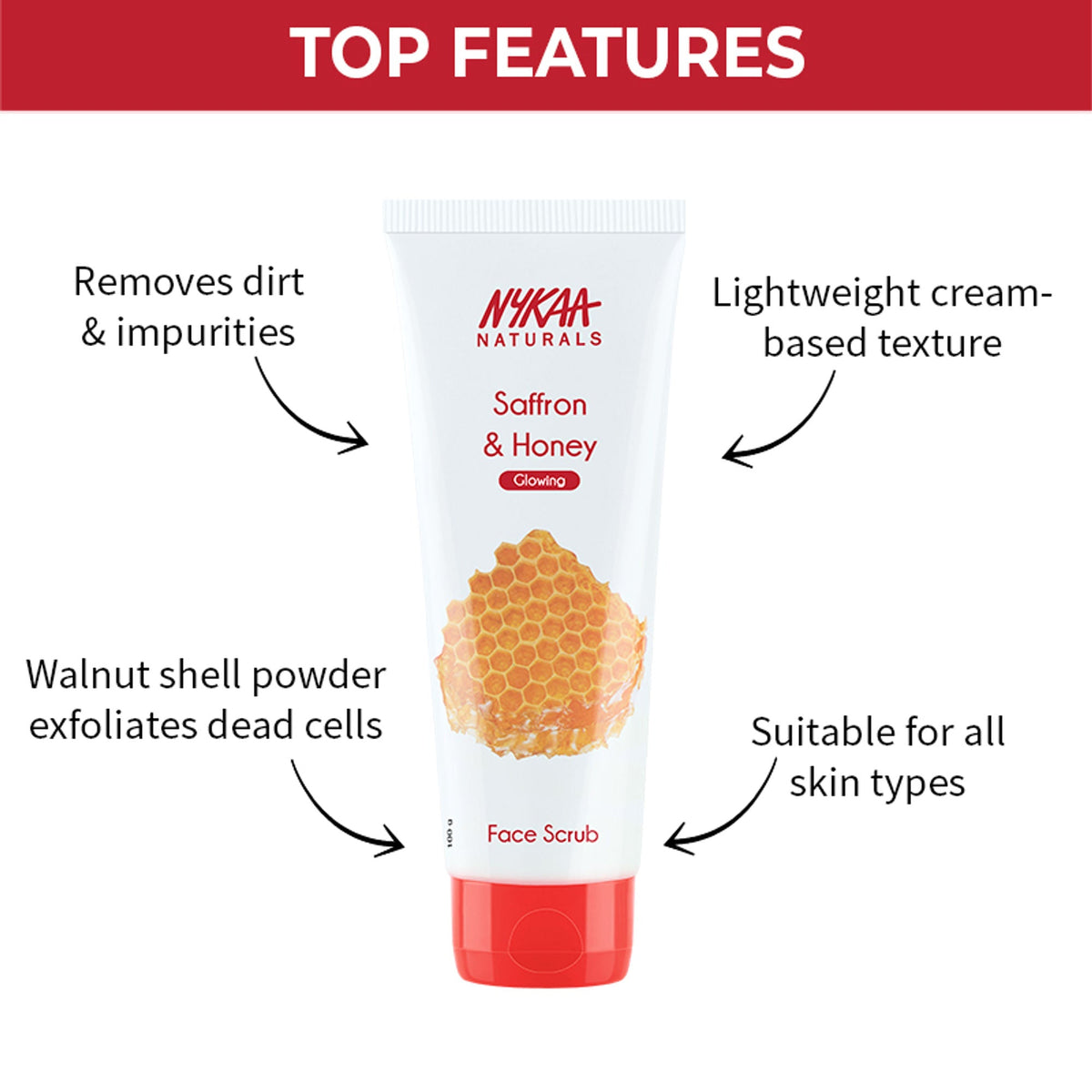 Nykaa Naturals Tea Tree & Neem Detox Face Scrub For Purifying, Acne Control & Clear Skin Glow - Saffron & Honey | Grocsy
