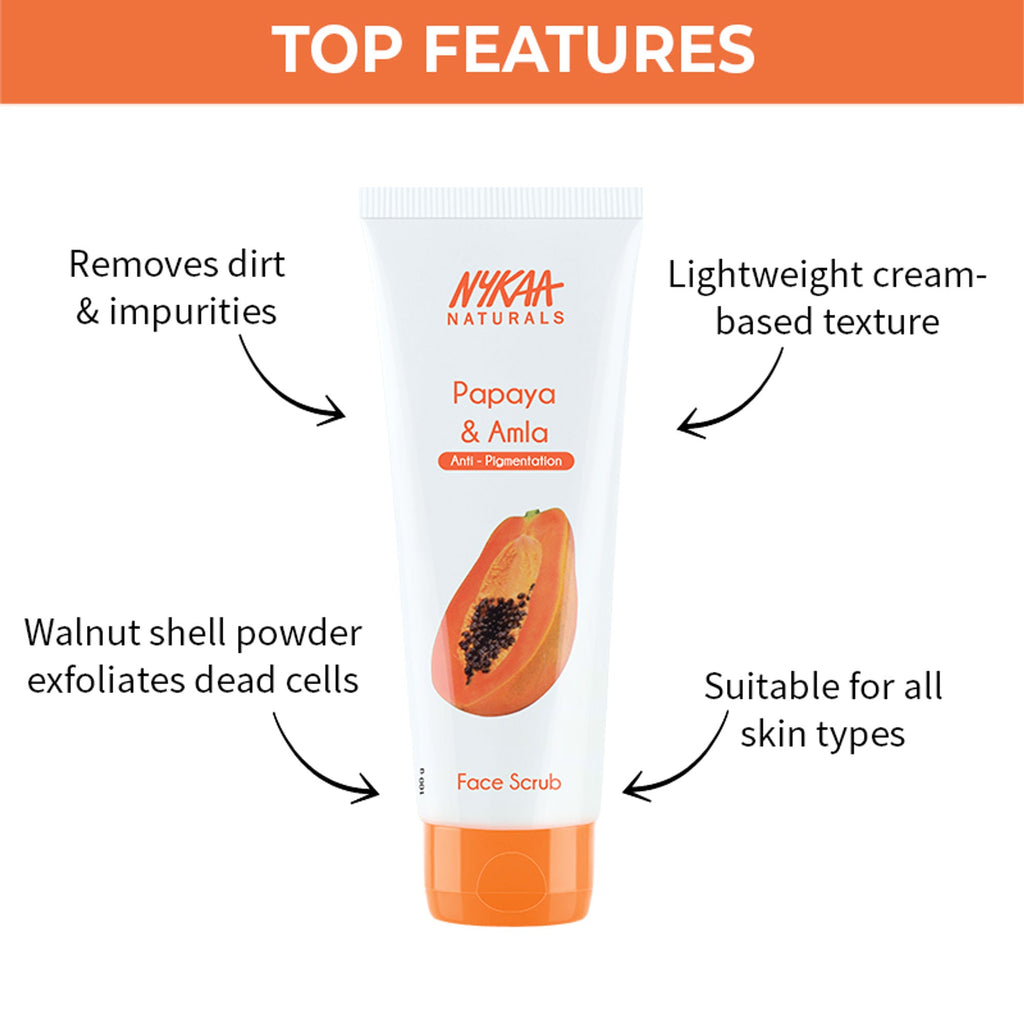 Nykaa Naturals Tea Tree & Neem Detox Face Scrub For Purifying, Acne Control & Clear Skin Glow - Papaya & Amla | Grocsy