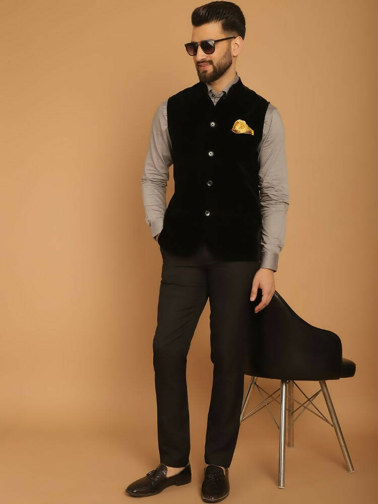 Even Apparels Nehru Jacket With Welt Pockets - Black | Grocsy