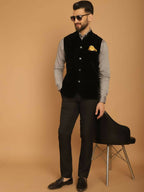 Even Apparels Nehru Jacket With Welt Pockets - Black | Grocsy