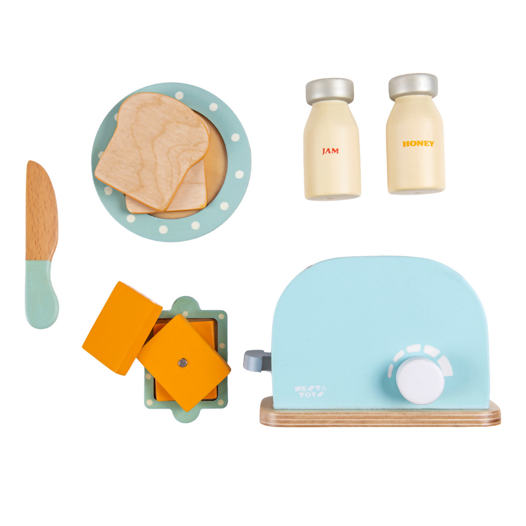 Nesta Toys Wooden Bread Pop-up Toaster (Blue), Kitchen Set Toy, Play Food, Pretend Play Toys for Kids (3+ Years) | Grocsy