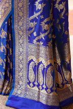 Joban Fashion Ink Blue Banarasi Soft Pure Handloom Banarasi Silk Saree | Grocsy