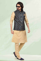 Raivat Ethnic Jacquard Banarasi Silk Woven Work 3 Pics Jacket Set In Blue Colour | Grocsy