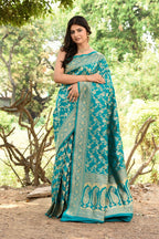 Joban Fashion Green Banarasi Soft Pure Handloom Banarasi Silk Saree | Grocsy