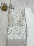 Teeya Creation White Embroidered Short Kurti Sharara Suit Set With Dupatta | Grocsy