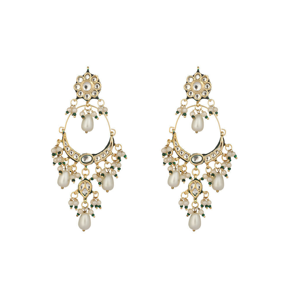 Nuyug 22K Gold Plated Crescent Kundan Drop Pearl Chandbali Earrings | Grocsy