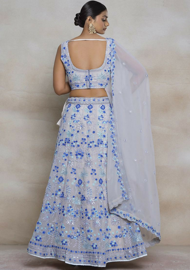 Eilara Vibrant Multicolor Sequin Embroidered Faux Georgette Lehenga Set For Wedding | Grocsy