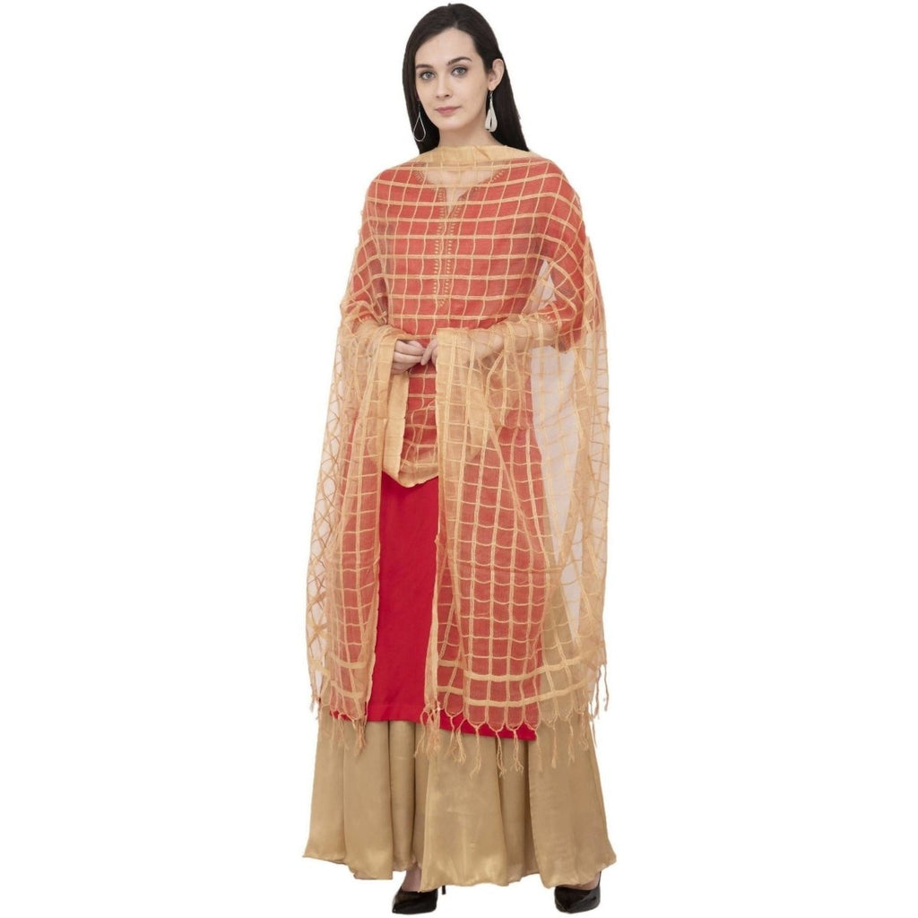 A R Silk Cotton Square Regular Dupatta Color Dark Golden Dupatta or Chunni | Grocsy
