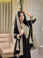 Teeya Creation Black Color Faux Georgette Embroidery Work Long Party Wear Gown | Grocsy