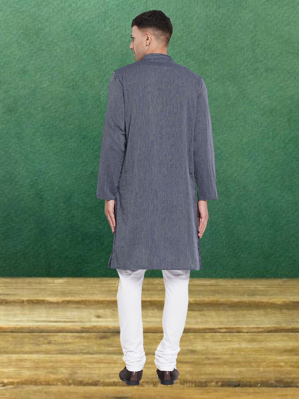 Even Apparels Men's Pure Cotton Grey Striped Kurta | Grocsy