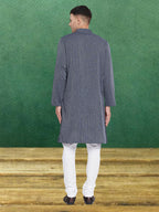 Even Apparels Men's Pure Cotton Grey Striped Kurta | Grocsy