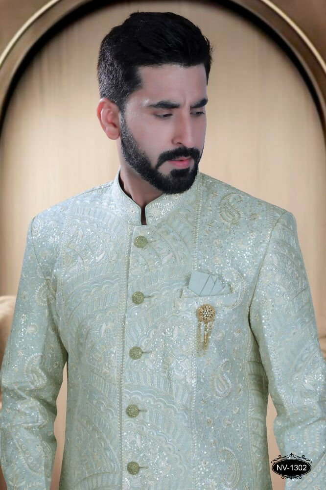 Joban Fashion Men's Green Base Silk Kurta with Pyjama | Grocsy