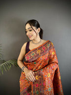Joban Fashion Orange Banarasi Soft Silk Woven Saree | Grocsy