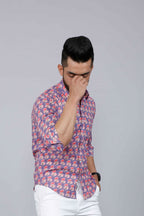 Miravan Men's Purple Floral Design Stylish Casual Cotton Shirt | Grocsy