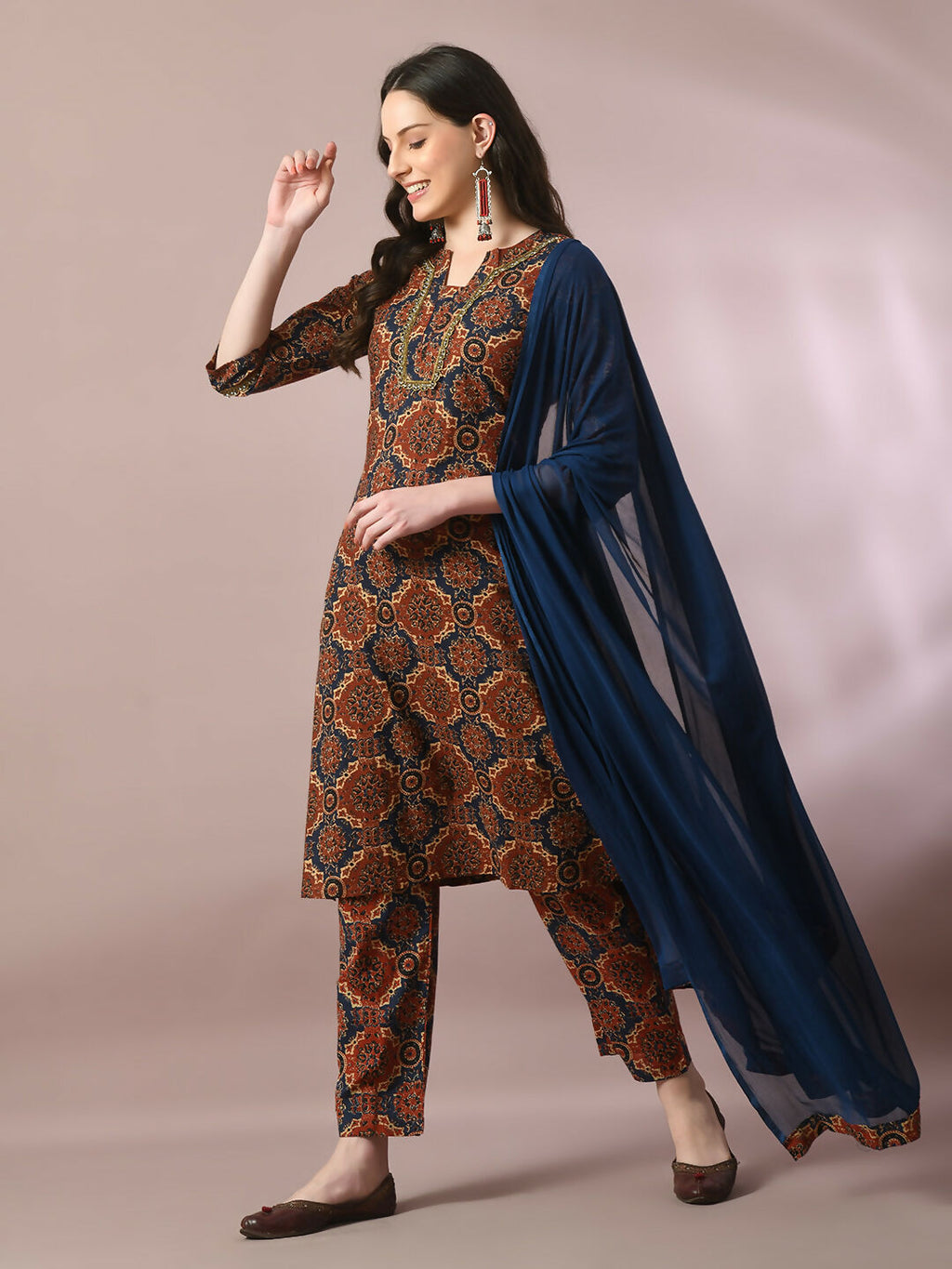 Myshka Women's Multi Printed Cotton Straight Party Kurta Set With Dupatta | Grocsy