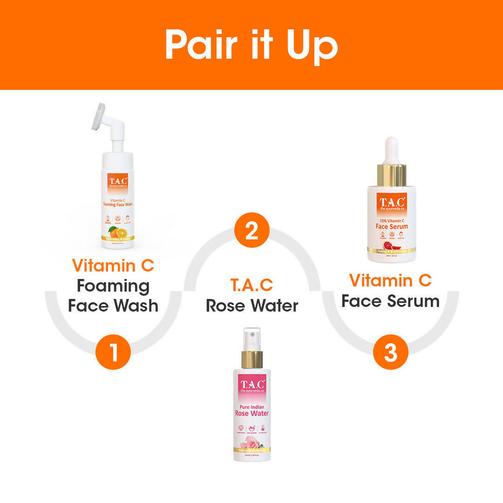 TAC - The Ayurveda Co. Vitamin C Foaming Face Wash for Face Brightening, Clean & Glowing Skin for Women & Men | Grocsy
