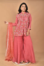 Morchari Women And Hand Embroidery Palazzo Set-Rust | Grocsy