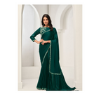 Green Crepe Satin Silk Handwork Saree with Unstitched Blouse - Norita Saanjh | Grocsy