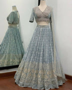 Jyoti Fashion Mesmerizing Grey Faux Georgette 3MM Sequins with Thread & Jari Embroidery Lehenga Choli with Dupatta | Grocsy