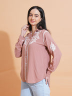 Pahnaz Modal Chikankari Handwork Shirt-Brown | Grocsy