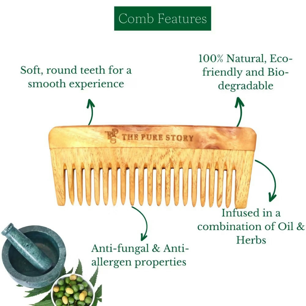 The Pure Story Oil Infused Neem Wood Wide Tooth Comb | Grocsy