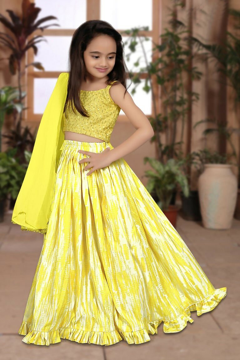 Aayaa Designer Heavy Sequance Work Kids Lehenga Choli - Yellow | Grocsy