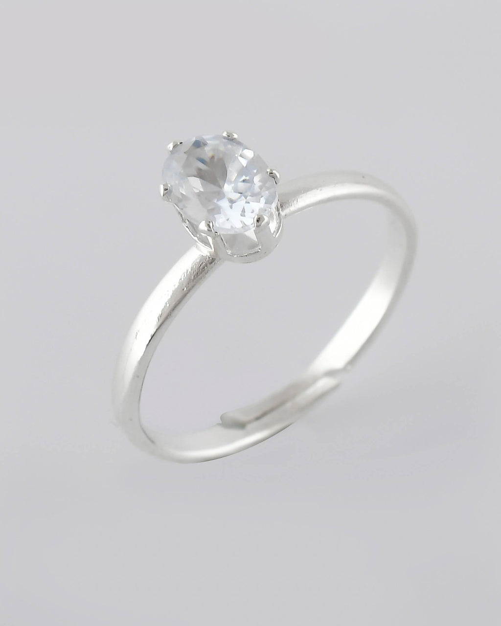 VOJ white CZ-detail Stainless Steel Cubic Zirconia Silver Plated adjustable finger Ring | Grocsy