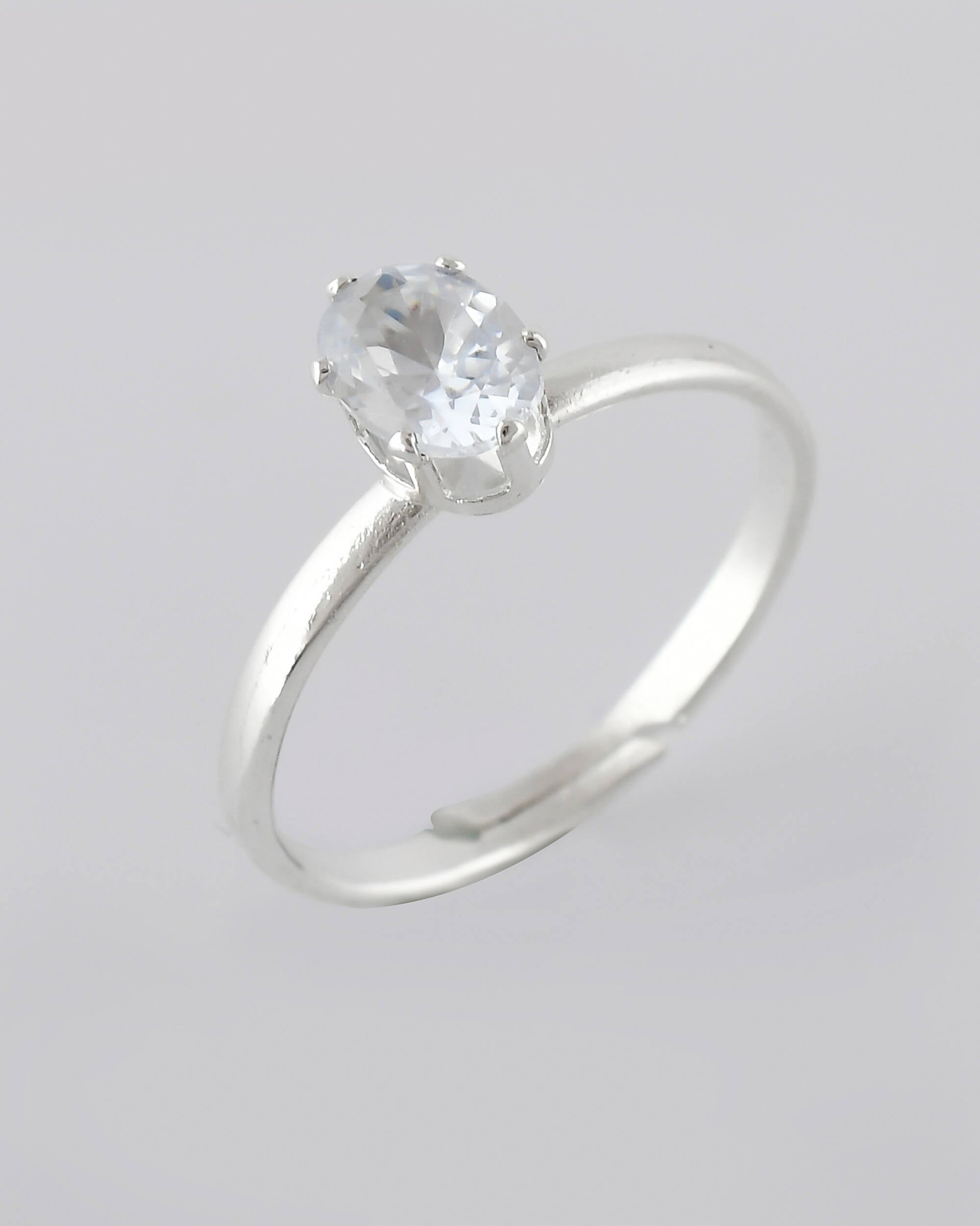 VOJ white CZ-detail Stainless Steel Cubic Zirconia Silver Plated adjustable finger Ring | Grocsy