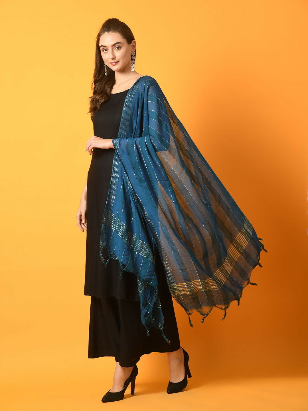 Myshka Women's Black Solid Anarkali Party Kurta Set With Dupatta | Grocsy