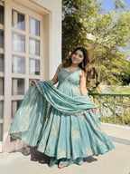 Teeya Creation New Womens Trendy Embroidery Sequence Work Sky-Blue Kurta Set | Grocsy