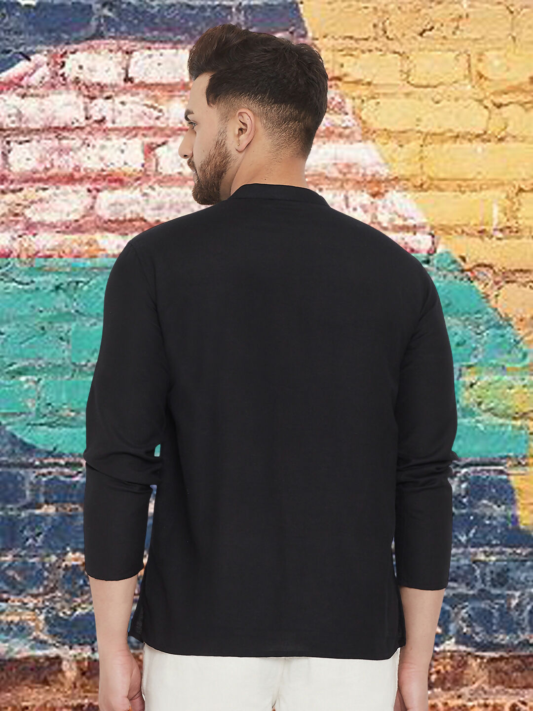 Even Apparels Men's Pure Cotton Black Kurta | Grocsy