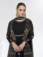 Lorenvalley Fashion Black Faux Georgette Embroidery Work Gown Jacket Stitched | Grocsy