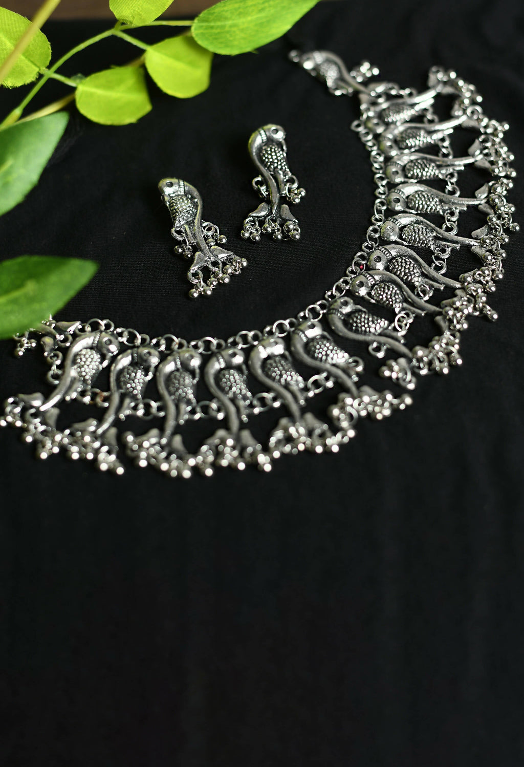Mominos Fashion Johar Kamal Oxidised Silver-Plated Brass Finish Peacock Choker For Women (Silver) | Grocsy